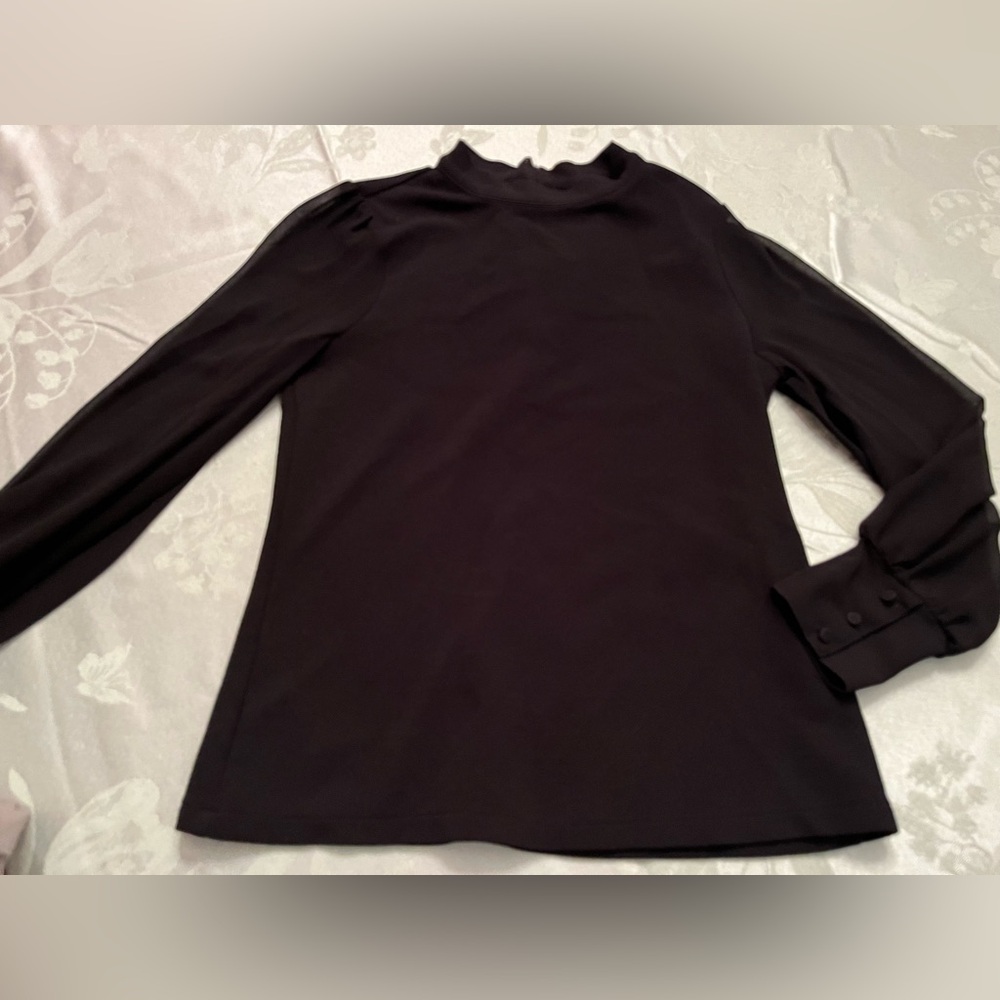 Ann Taylor Blouse w/ Sheer Sleeves Mandarin Collar size XSP